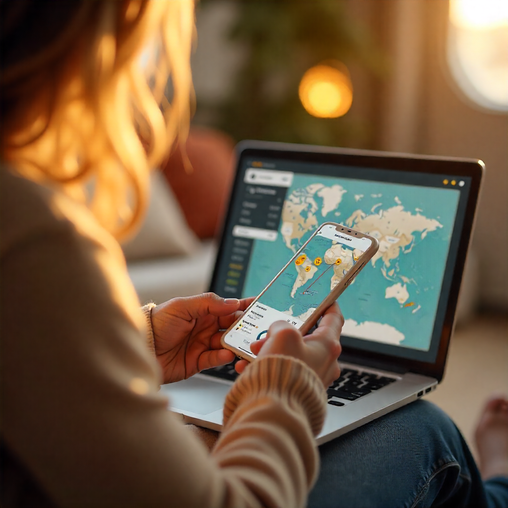 Travel booking UI showing flights, hotels and buses